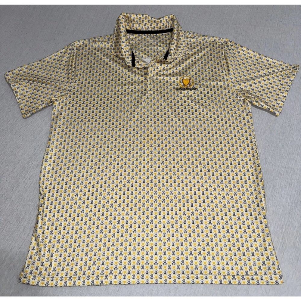 Barstool Polo Shirt Mens L Allover Print Presidents Cup Golf Performance EUC